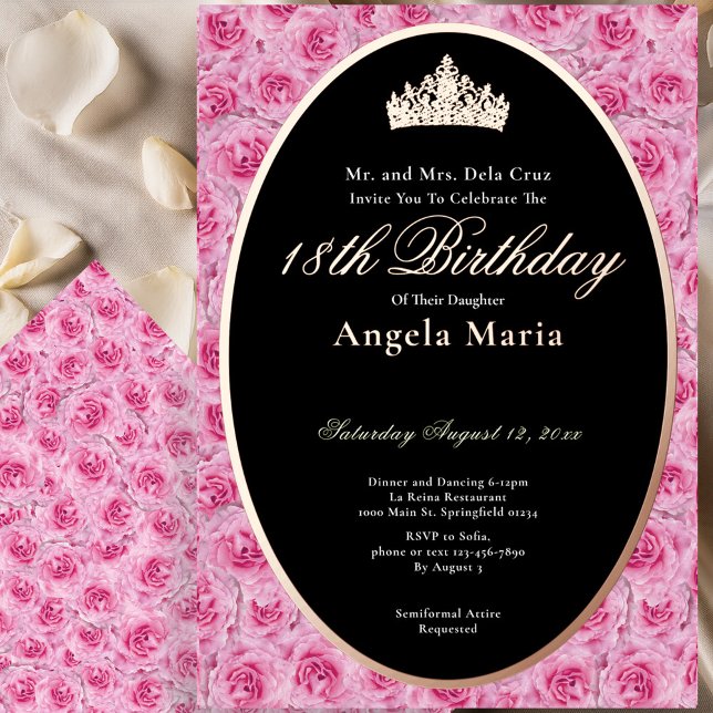 Classic Pink Roses 18th Birthday Debut Rose Gold Foil Invitation (Creator Uploaded)