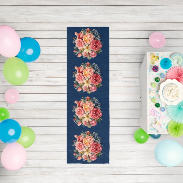 Classic Pink Roses Floral on a Blue Background Runner (Insitu (Birthday))