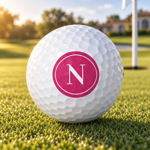 Classic Pink Round Monogram Initial Golf Balls