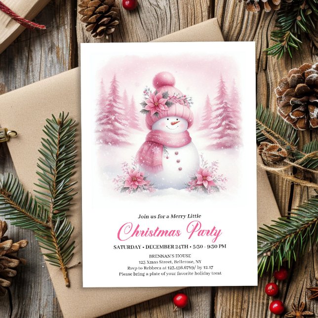 Classic Pink Snowman Kids Digital Christmas Invite (Classic Pink Snowman Kids Digital Christmas Invitation

)