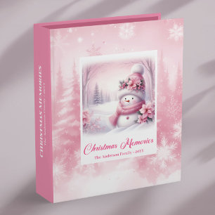 Classic Pink Snowman Winter Scene Christmas Memory 3 Ring Binder