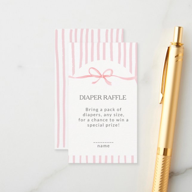 Classic Pink Stripes & Bow Diaper Raffle Enclosure Card (Front/Back In Situ)