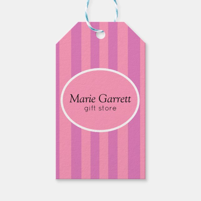 Classic Pink Stripes Business Gift Tags (Front)