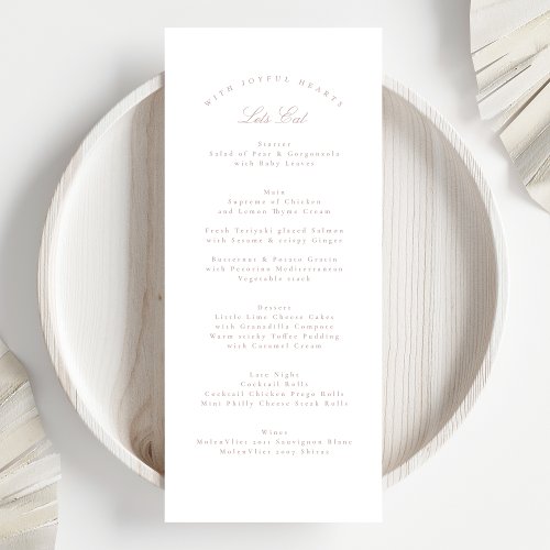 Classic Pink Taupe Calligraphy Formal Wedding Menu