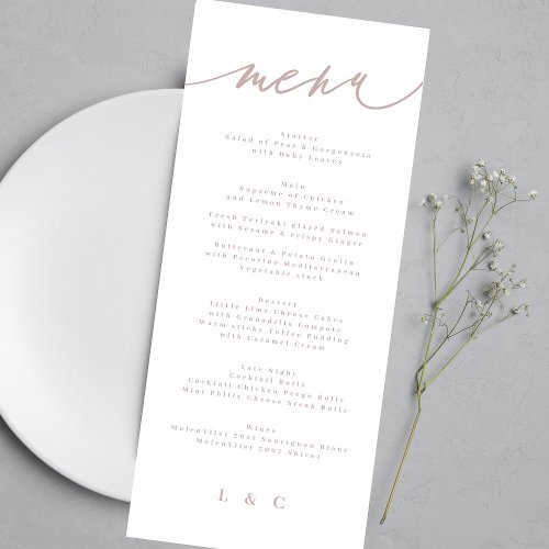 Classic Pink Taupe Calligraphy Wedding Menu