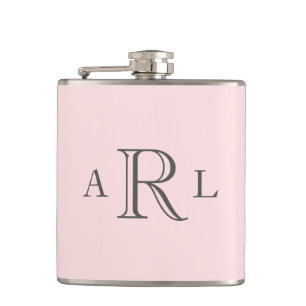Classic Pink Three Letter Monogram Flask