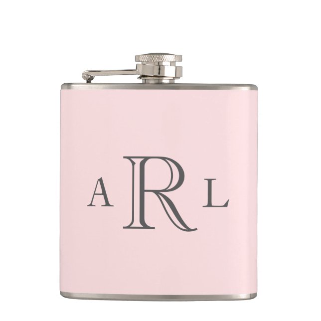 Classic Pink Three Letter Monogram Flask (Front)