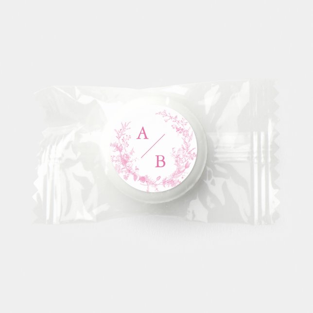 Classic Pink Toile Wedding Monogram  Life Saver® Mints (Front)