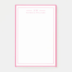 Classic Pink Two Border Monogram Lined Post-it Notes