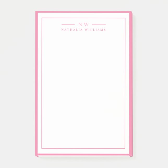 Classic Pink Two Border Monogram Lined Post-it Notes (Front)