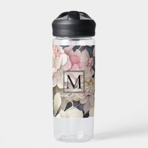 Classic pink watercolor floral hydrangeas  water bottle
