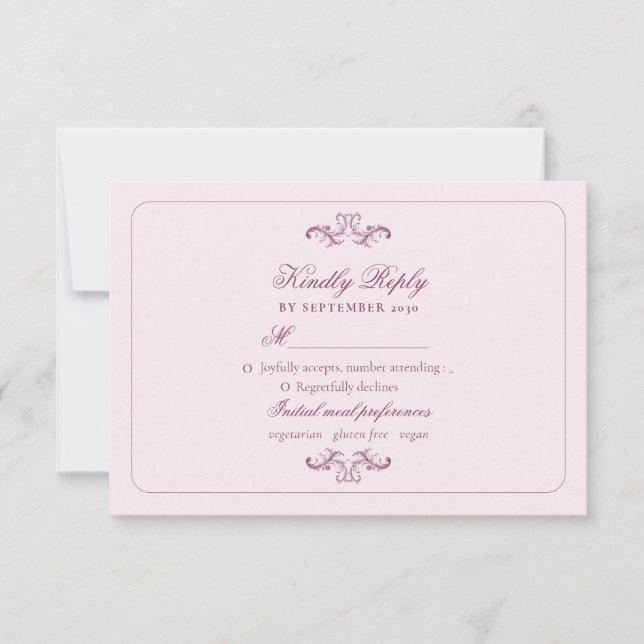 Classic Pink Wedding RSVP Card (Front)