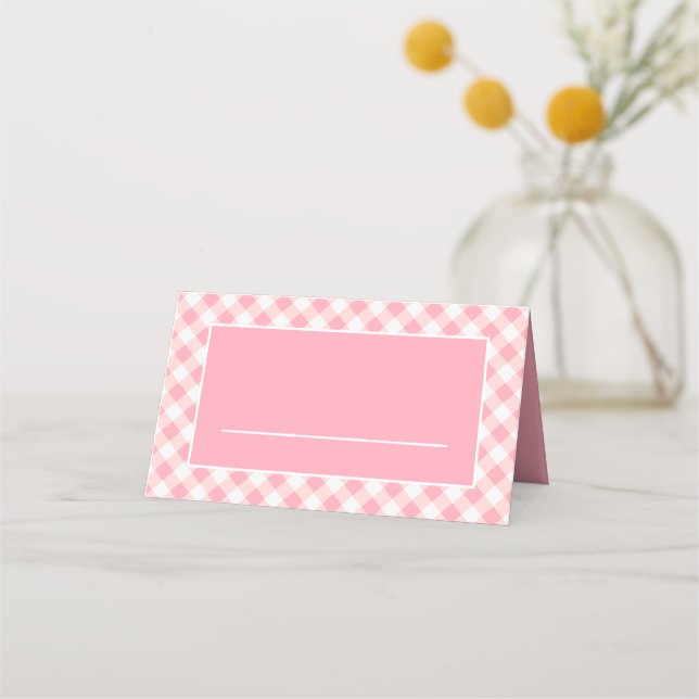 Classic Pink White Checkered Gingham  Place Card (Front)
