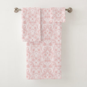 Classic Pink & White Damask Pattern Bath Towel Set