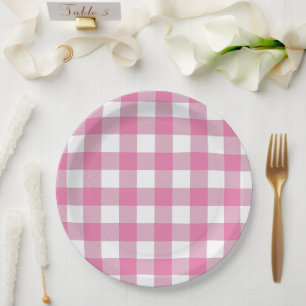 Classic Pink & White Gingham Summer Picnic Paper Plates