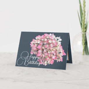 Classic Pink & White Hydrangea Botanical Birthday Card