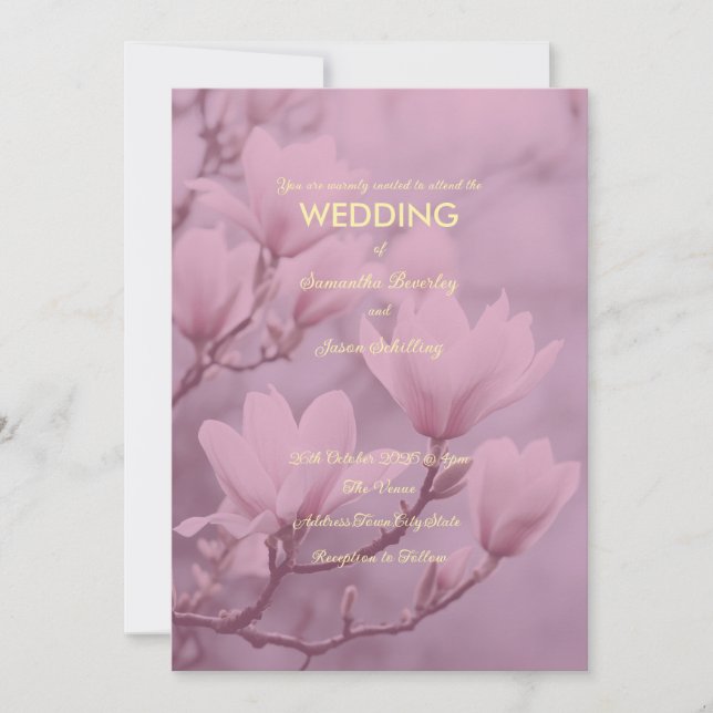 Classic Pink White Magnolia Background  Invitation (Front)