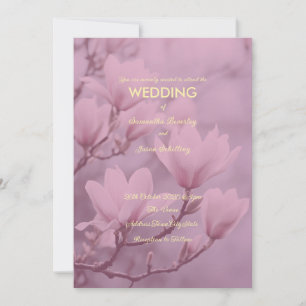 Classic Pink White Magnolia Background Invitation
