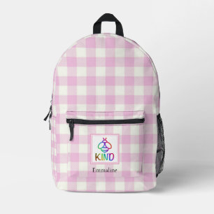 Classic pink white plaid bee kind printed backpack
