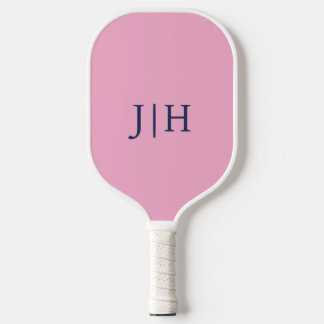 Classic Pink/White Simple Monogram Minimalist Pickleball Paddle
