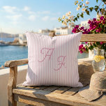 Classic Pink White Stripe Coastal Monogram Throw Pillow<br><div class="desc">This Classic Pink White Stripe Coastal Monogram Throw Pillow brings a calm coastal feel,  like a relaxed beach house by the ocean. Simple,  clean,  and easy to match with your everyday decor,  it creates a fresh and peaceful atmosphere.</div>