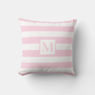 Classic pink white strips monogram throw pillow