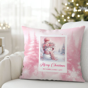 Classic Pinkmas Cozy Winter Forest Kids Gift Throw Pillow