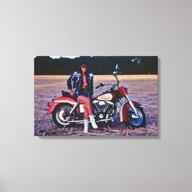 Classic Pinup Girl On A Motorcycle Canvas Print (Front)