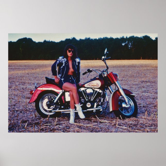 Classic Pinup Girl On A Motorcycle Poster (Front)