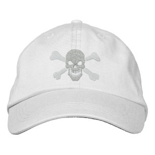 Classic Pirate Crossbones Skull in White Embroidered Baseball Hat