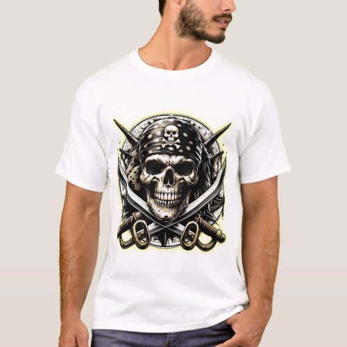 classic pirate skull with crossed swords T_Shirt