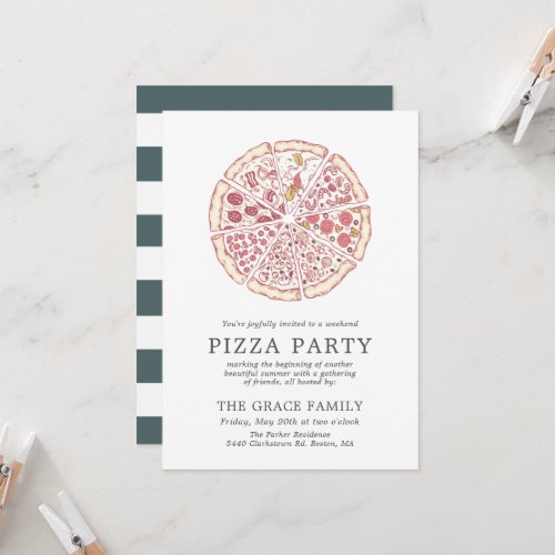 Classic Pizza Party  Striped Invitation