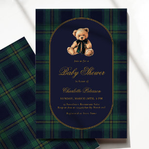 Classic Plaid Bear Baby Shower Invitation