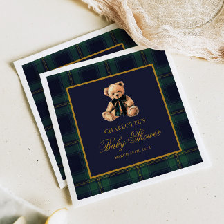 Classic Plaid Bear Baby Shower Napkins