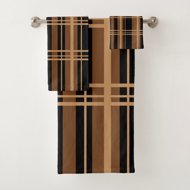 Classic Plaid Black and Tan Shades Bath Towel Set (Insitu)