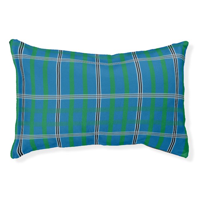 Classic Plaid Blue Green Pet Dog Bed (Front)