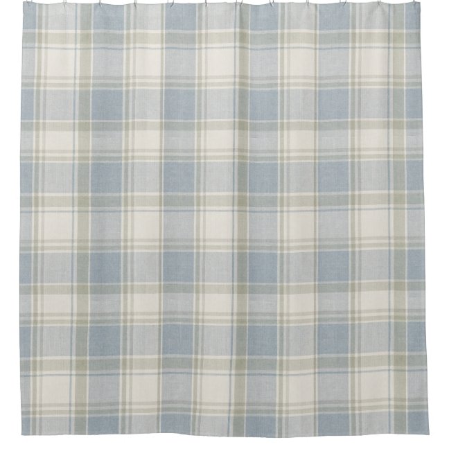 Classic Plaid Check Blue Cream Shower Curtain