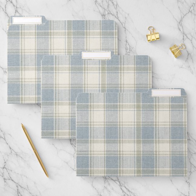 Classic Plaid Check Blue stripes File Folder
