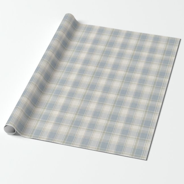 Classic Plaid Check in Slate Blue Cream Wrapping Paper