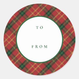 Classic Plaid Christmas To From Blank Holiday Classic Round Sticker