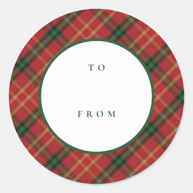 Classic Plaid Christmas To From Blank Holiday Round Sticker (Front)