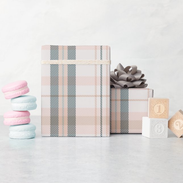 Classic Plaid collection blush neutral Wrapping Paper (Baby Shower)