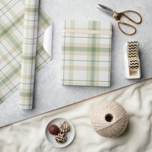 Classic Plaid collection pastel green neutral Wrapping Paper