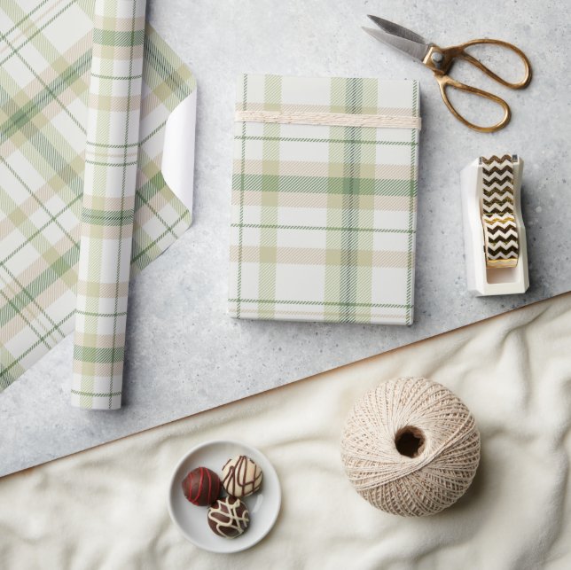 Classic Plaid collection pastel green neutral Wrapping Paper (Crafts)