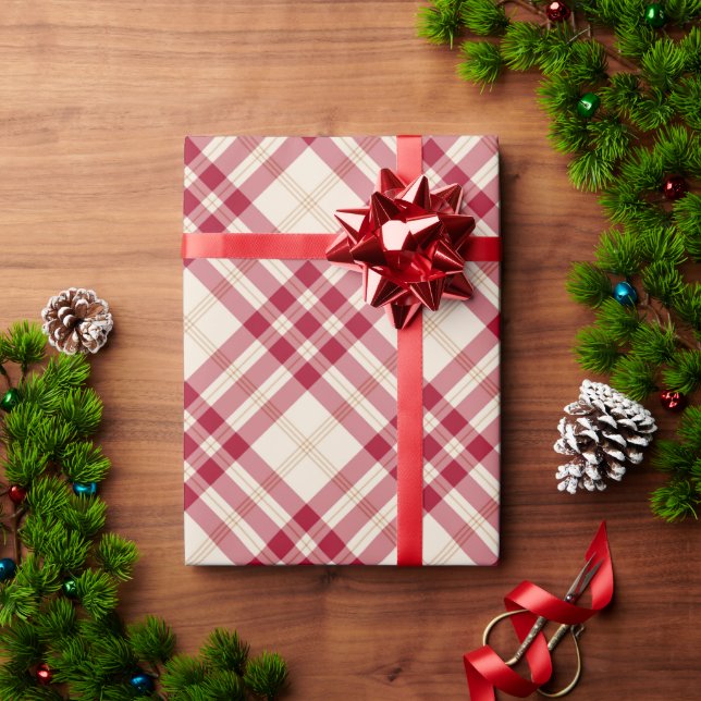 Classic plaid diagonal pattern burgundy off white wrapping paper (Holiday Gift)
