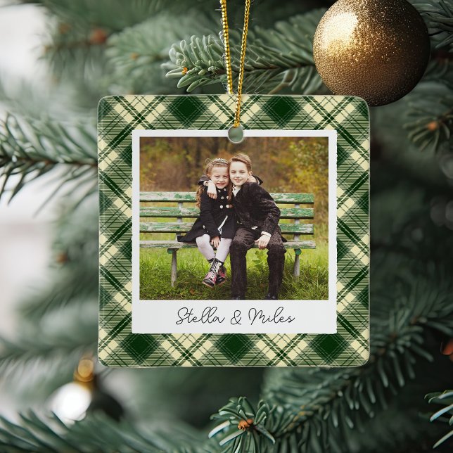 Classic Plaid Double Sided Personalized Photo Ceramic Ornament (Creator Uploaded)
