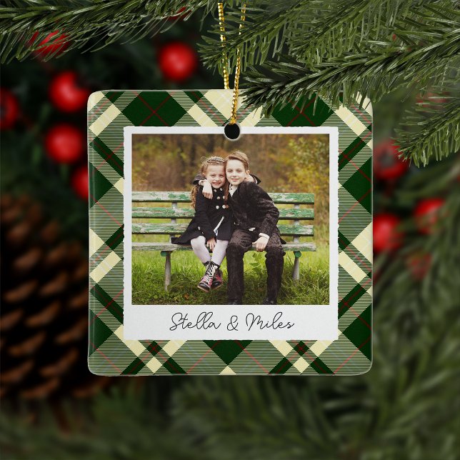 Classic Plaid Double Sided Personalized Photo Ceramic Ornament (Creator Uploaded)
