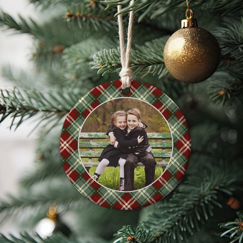 Classic Plaid Double_Sided Photo Christmas Ceramic Ornament