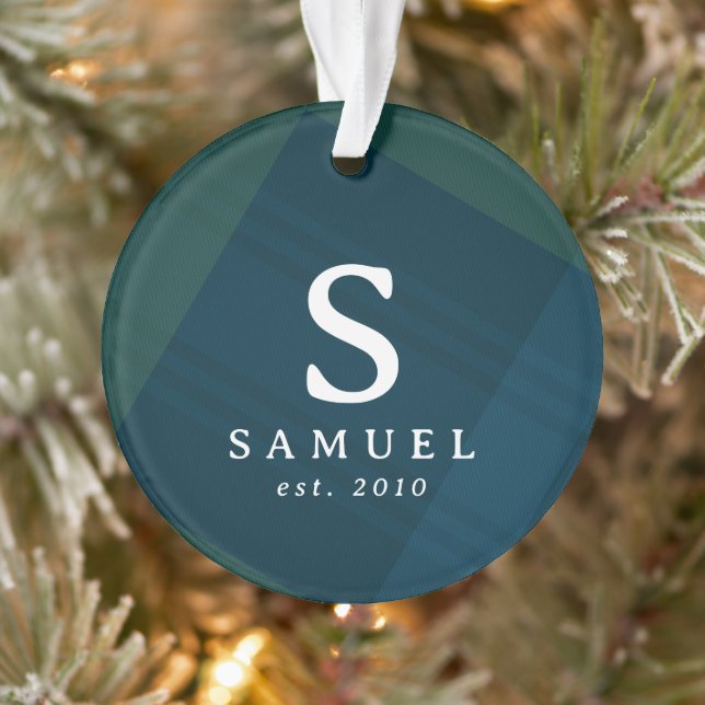 Classic plaid elegant initial photo Christmas Ornament (Tree)