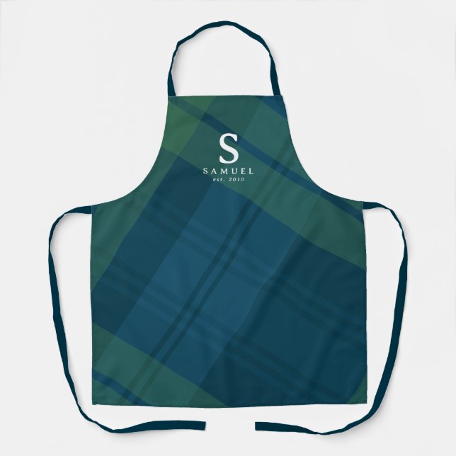 Classic plaid elegant personalized holiday apron (Front)